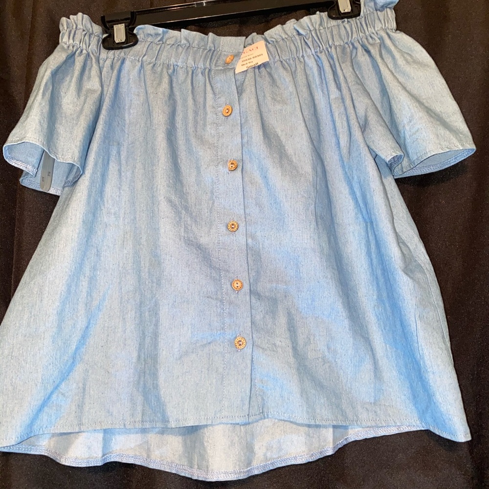 Off-shoulder denim shirt